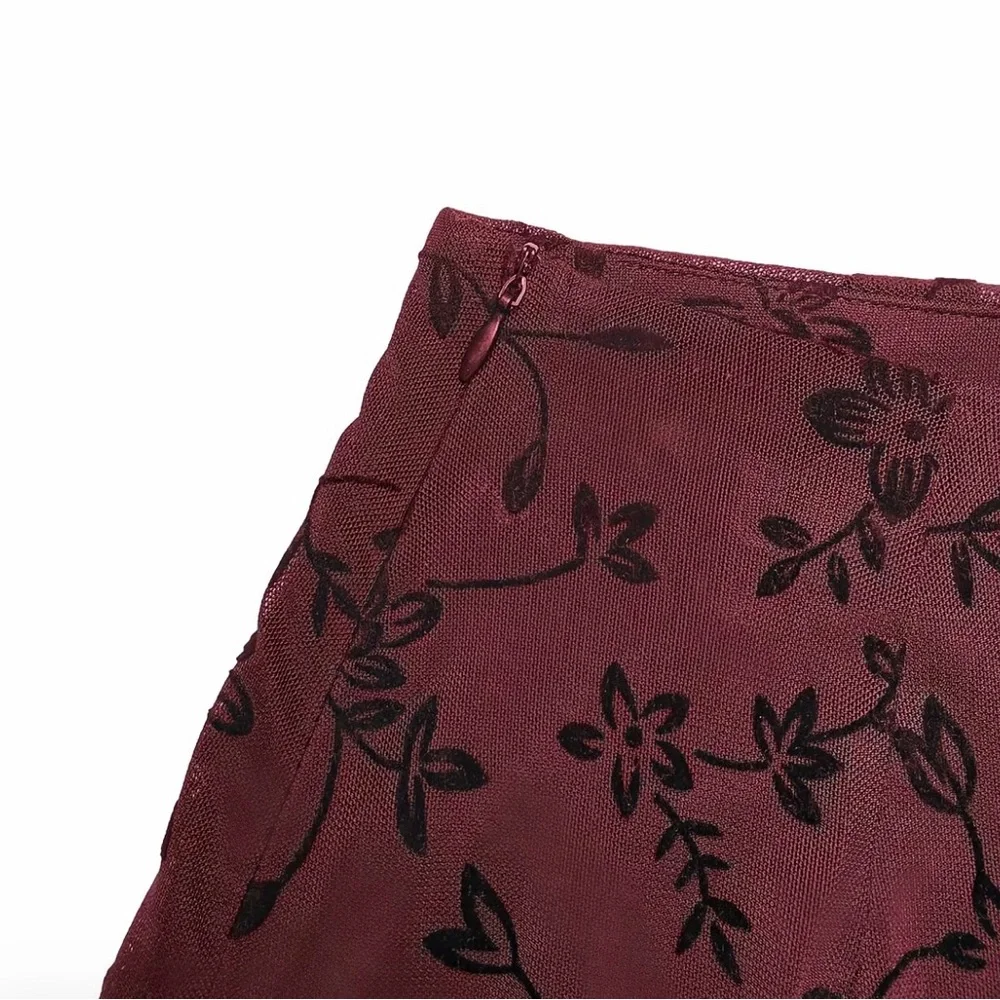 Floral Burgundy Skirt NWOT - Picture 2 of 4